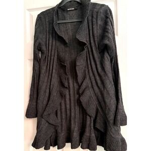 Domani Cardigan Large  Charcoal Grey Ruffle, Knit, Open Front, Layering, Cozy